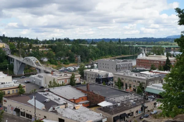Oregon City skyline from McLoughlin Promenade, July 2021.jpg in Oregon City Scavenger Hunt