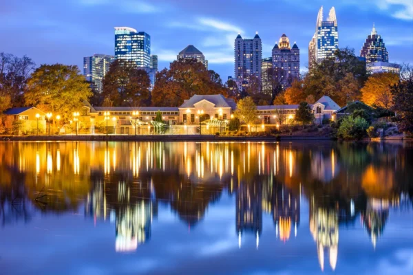 Atlanta, Georgia, Usa Downtown City Skyline At Piedmont Park'S Lake Meer. in Atlanta Scavenger Hunt, GA