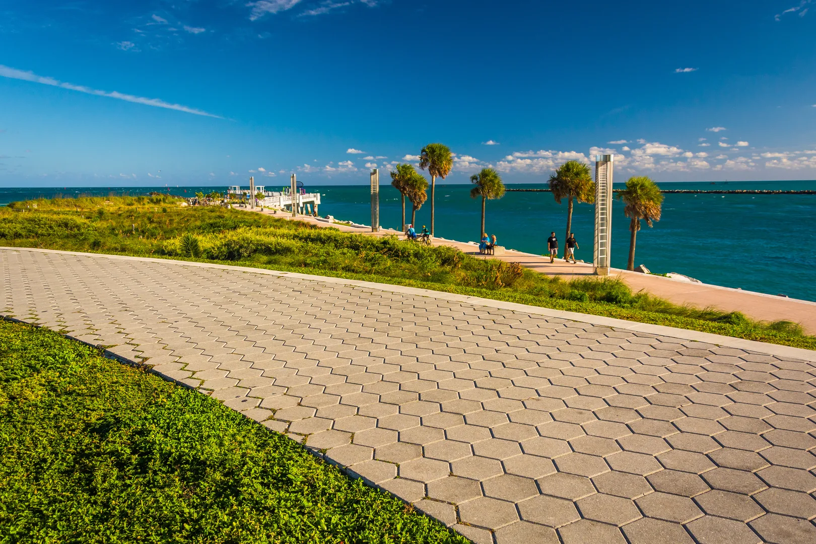 Walkway And View Of The Atlantic Ocean At South Pointe Park In Miami Beach, Florida. in Miami Scavenger Hunt