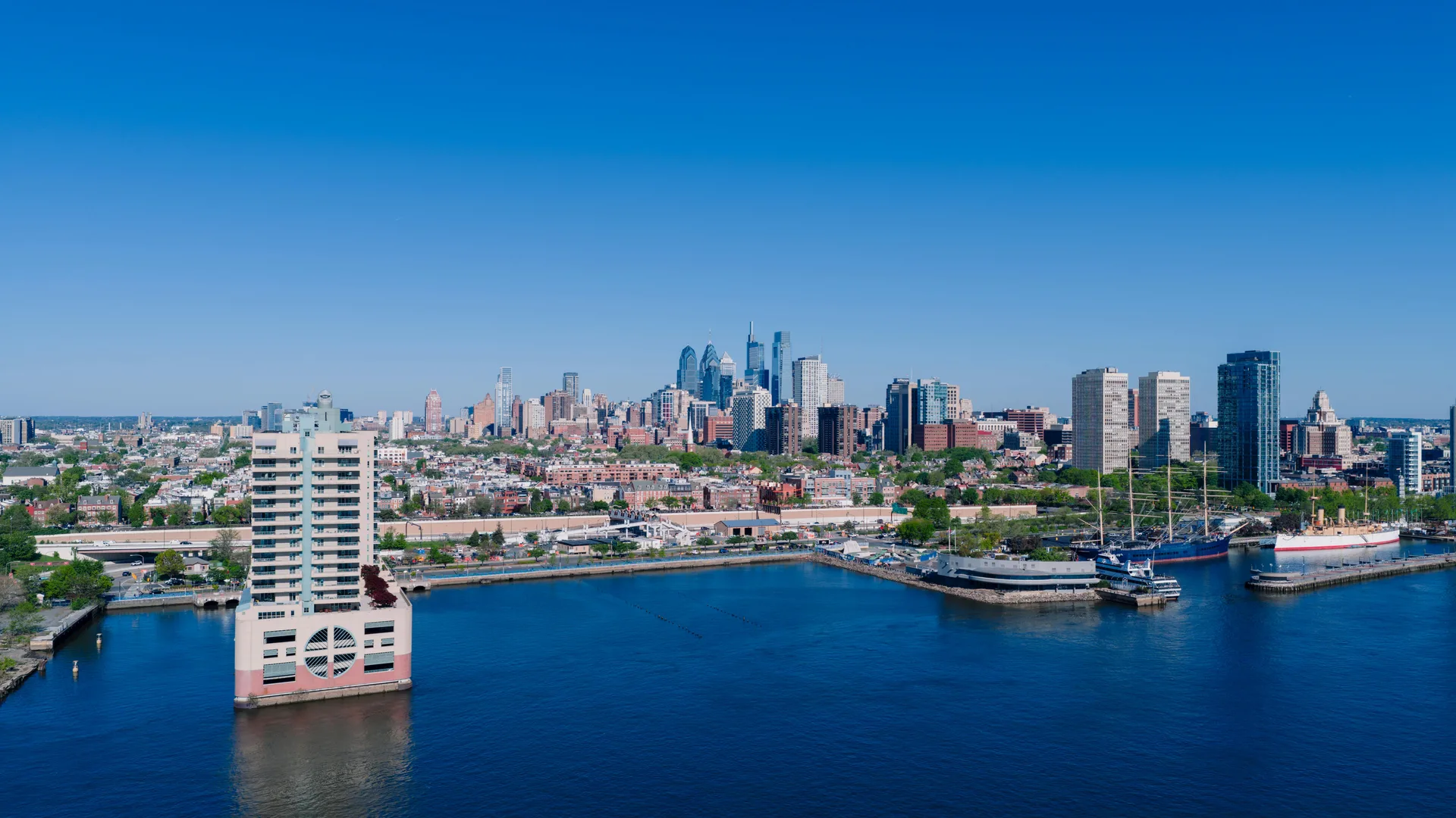 Stunning aerial view of Philadelphia's skyline and waterfront on a clear day. in Philadelphia Scavenger Hunt