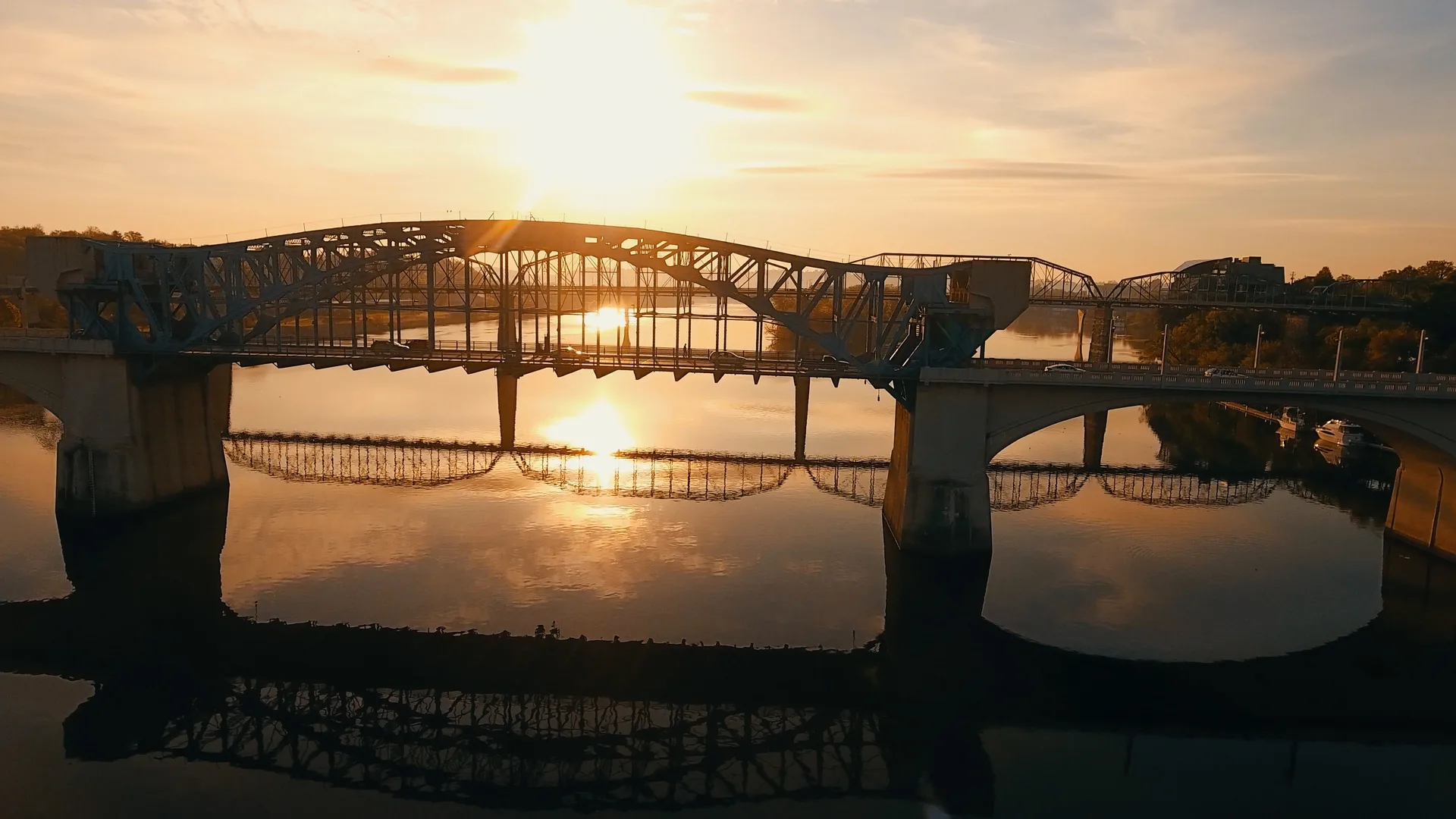 A Concrete Bridge Reflecting On The Sea With The Sunset In The Background In Chattanooga, Tennessee in Chattanooga Scavenger Hunt