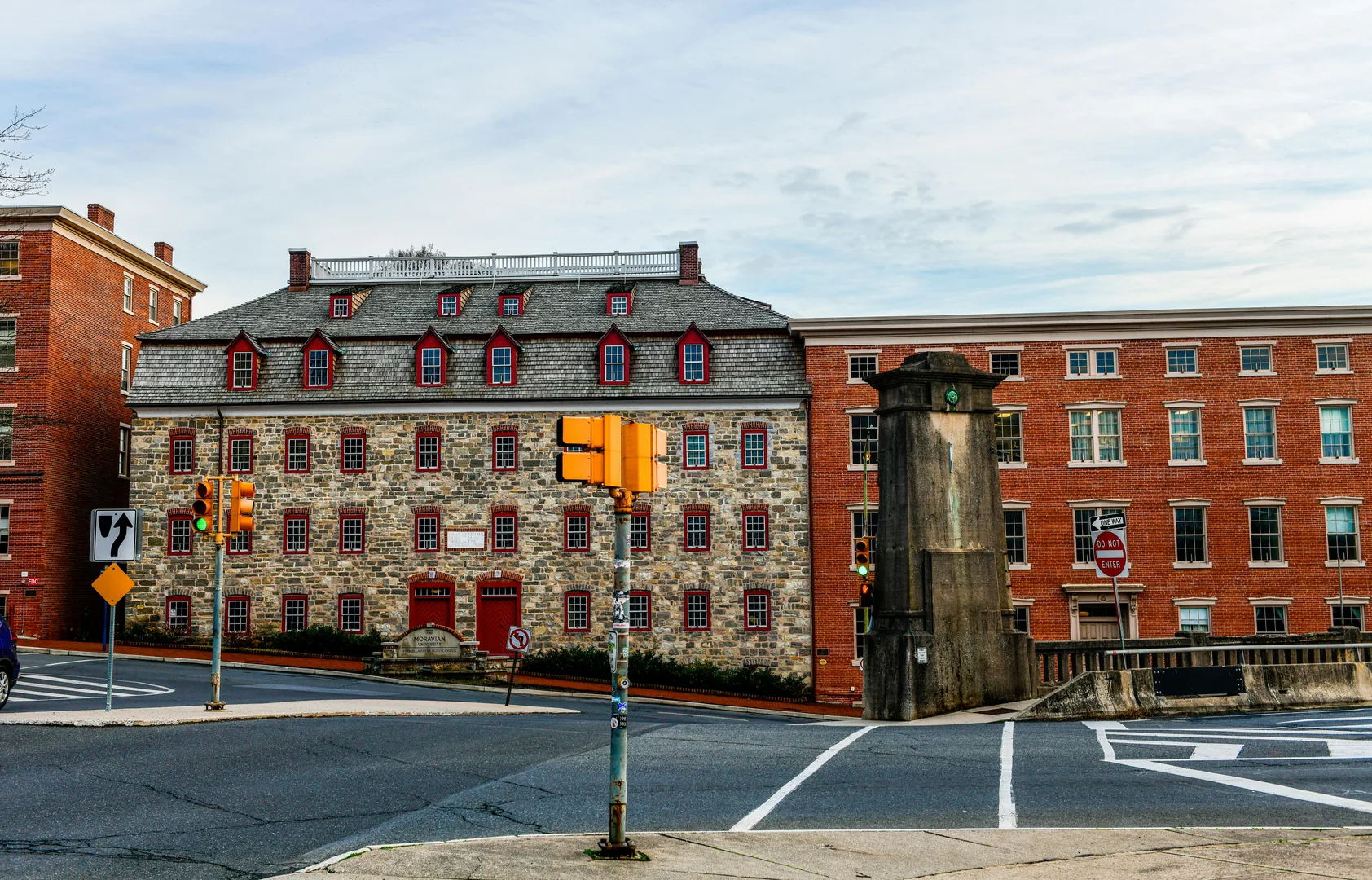 Charming street view of the historic Brethren's House in Bethlehem, PA, showcasing colonial architecture. in Bethlehem Scavenger Hunt