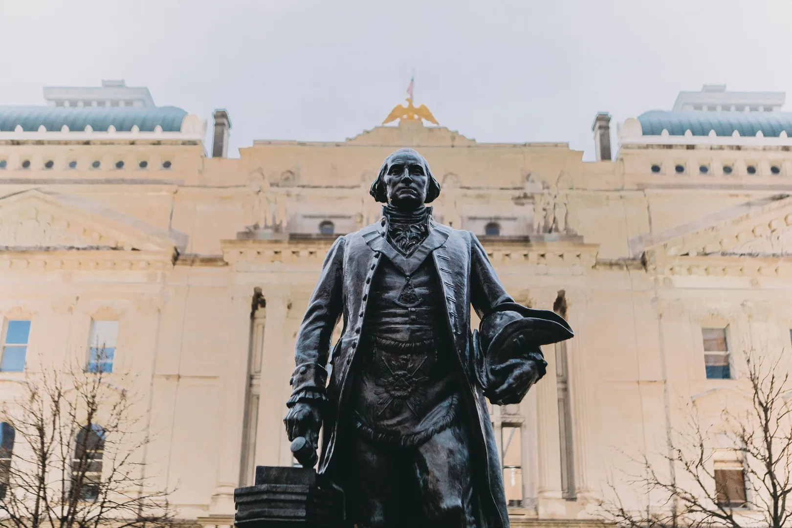 Monumental statue of George Washington outside the Indiana Statehouse, Indianapolis. in Indianapolis Scavenger Hunt