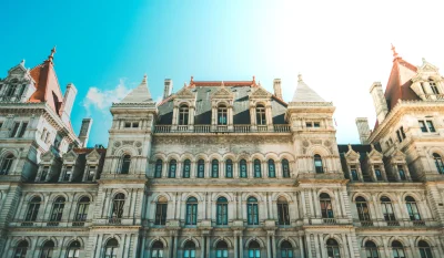 Elegant Renaissance architecture of the New York State Capitol building in Albany under clear sky. in Albany New York Scavenger Hunt